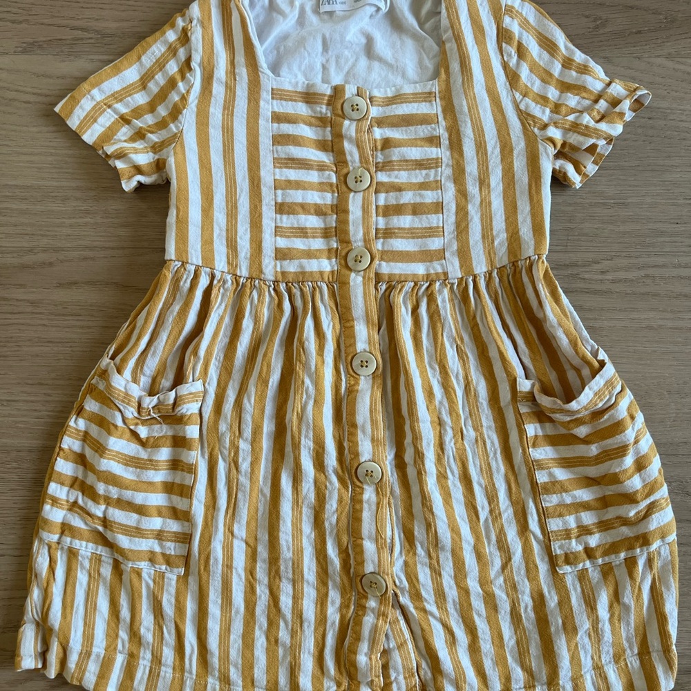 Zara Striped Yellow and White Button-Down Dress KIDS